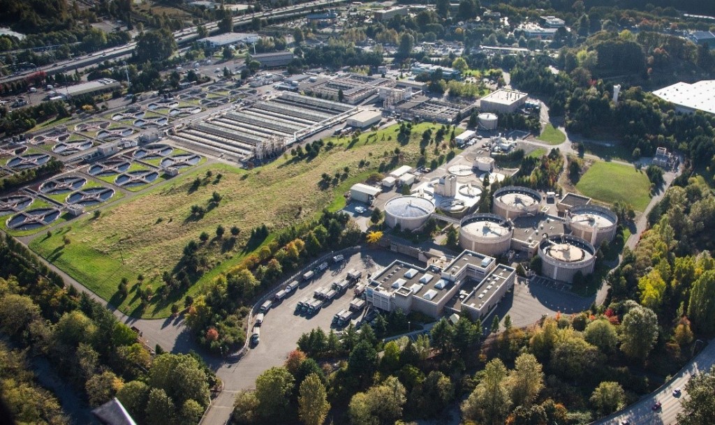 Aerial view of South Treatment Plant in Renton, Washington.